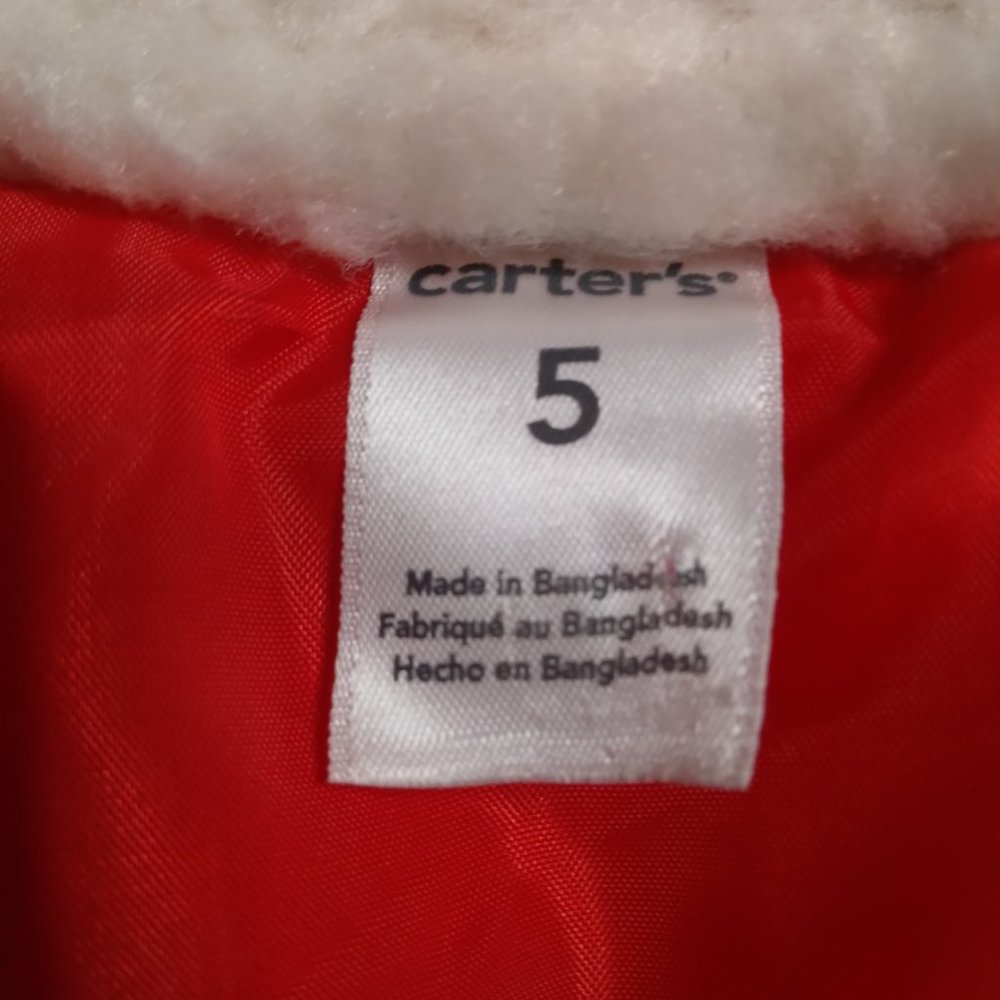 Carters Boy Puffer Vest Sherpa Collar 5 Red Button up Jacket - Picture 5 of 6